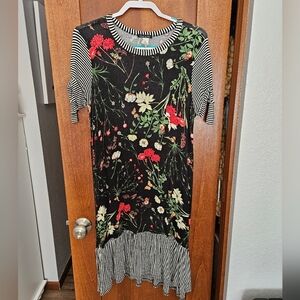 Sweet Claire Black Floral & Striped Midi Dress